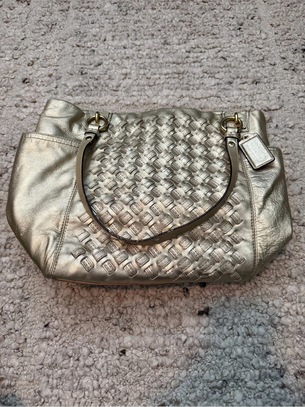 Coach Metallic Woven Leather Shoulder Bag - Gold